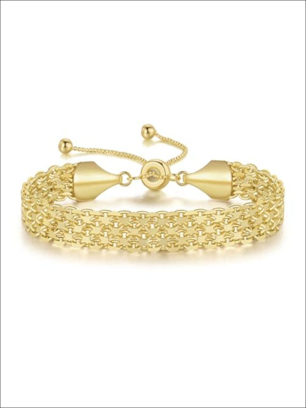 14K Gold Plated Adjustable Link Bracelet Mesh Chain Woven Chunky